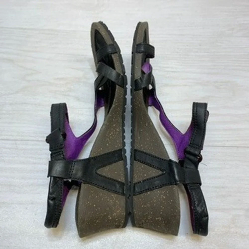 Teva Womens 11 Kayenta Wedge Sandals‎ Strappy Leather Black Purple 1002370